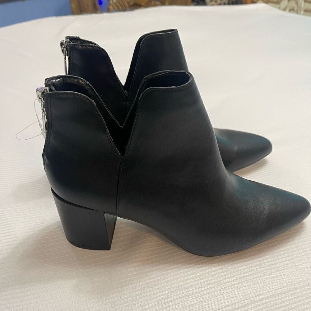 Aqua College Trey Stacked Heel Black Leather Ankle Boots Size 8.5 8 1/2 M New